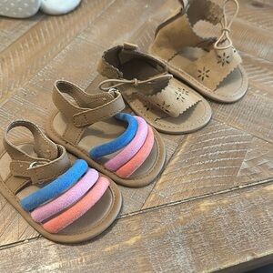 Bundle of Baby Girl 0-3 month Summer Soft-Bottom Sandals with Velcro Closure